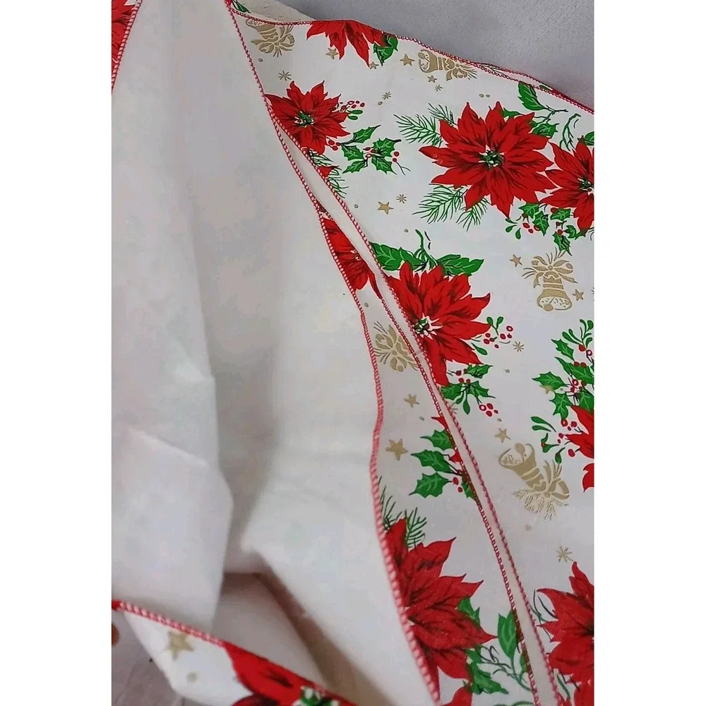 Vintage Poinsettia Vinyl Tablecloth‎ Flannel Backed 51 X 68